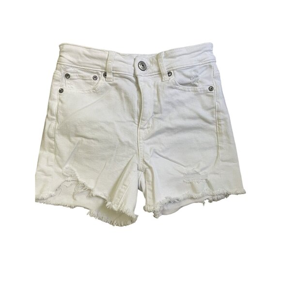 American Eagle Shorts Women Sz 0 White Denim High Waisted Distressed Raw Hem - Picture 1 of 9